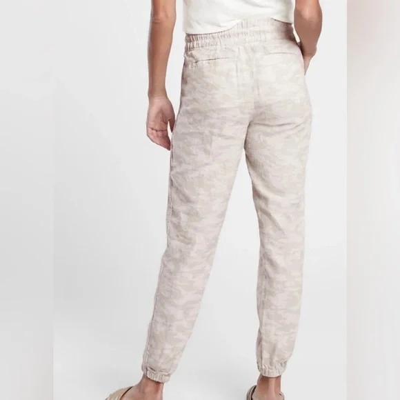 Athleta Cabo Tide Linen Jogger Natural Camo Size 8T Zip Pockets - Picture 2 of 6